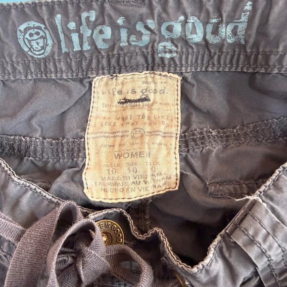 Life Is Good Women's Blue Cotton Bermuda Cargo Drawstring Shorts Size 10 - Picture 3 of 8